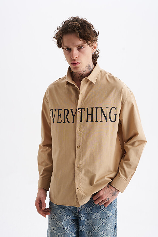 Poplin Fabric, Comfortable Fit Drop Shoulder, Men's Everything Printed Shirt, Men's Shirt