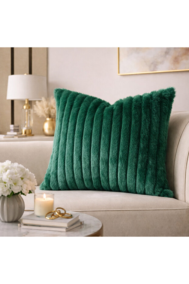Green Plush Cushion Cover 43X43 Cm, Soft-Textured Modern Decorative Armchair Pillowcase