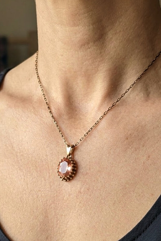 Women's Copper Necklace Oval Model Zultanite Stone Necklace