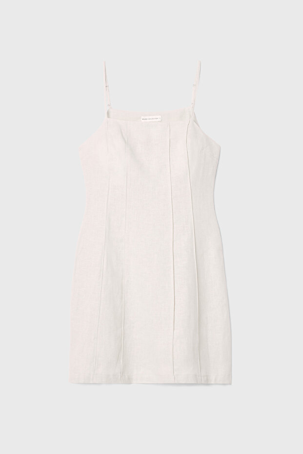 Women's Stone Color A-Form Sleeveless Mini Linen Dress