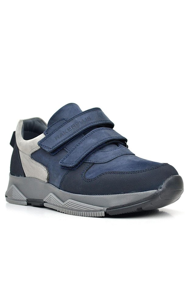 3880 Rakerplus Genuine Leather Dark Navy Blue Gray Children's Sneakers S Sports Shoes with Velcro