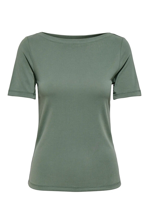 Women's Boat Neck Green T-Shirt - 15367559