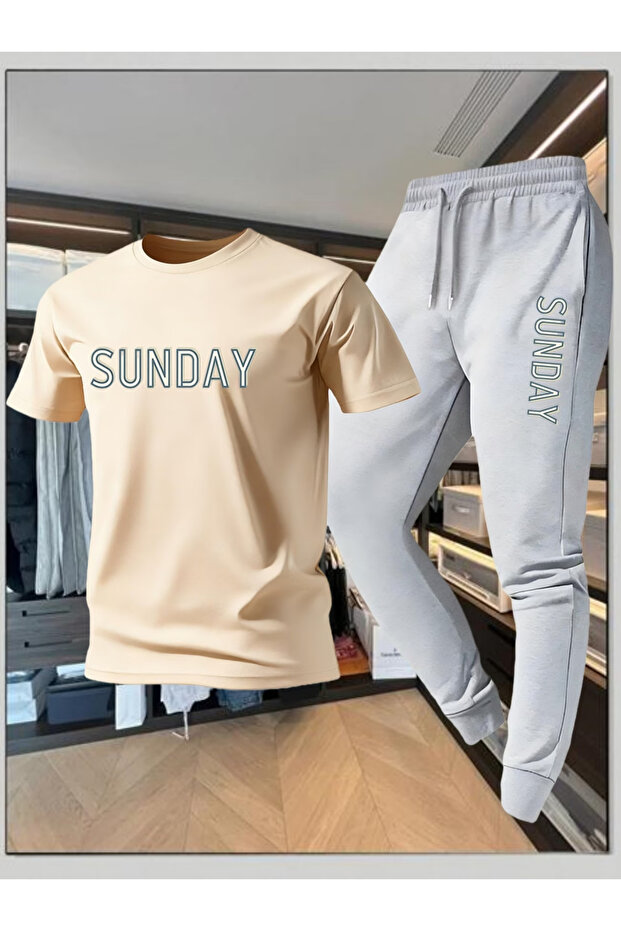 مجموعة بدلة رياضية كبيرة الحجم من الأعلى والأسفل من SUNDAY مطبوع
