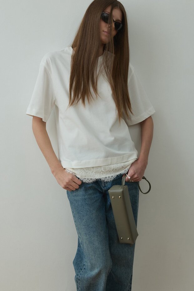 Ecru Lace Detailed T-Shirt