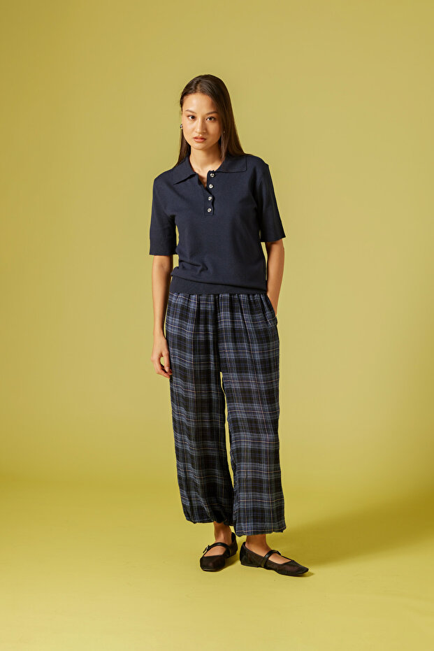 Short Sleeve Polo Collar Sweater