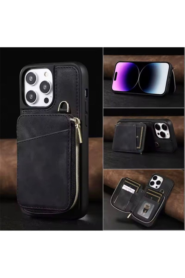 iPhone 17 Pro Max Gray Color De Leather Endi̇nden Cüzd Wallet Artlikli Magsafe Featured Wallet Wallet Lif
