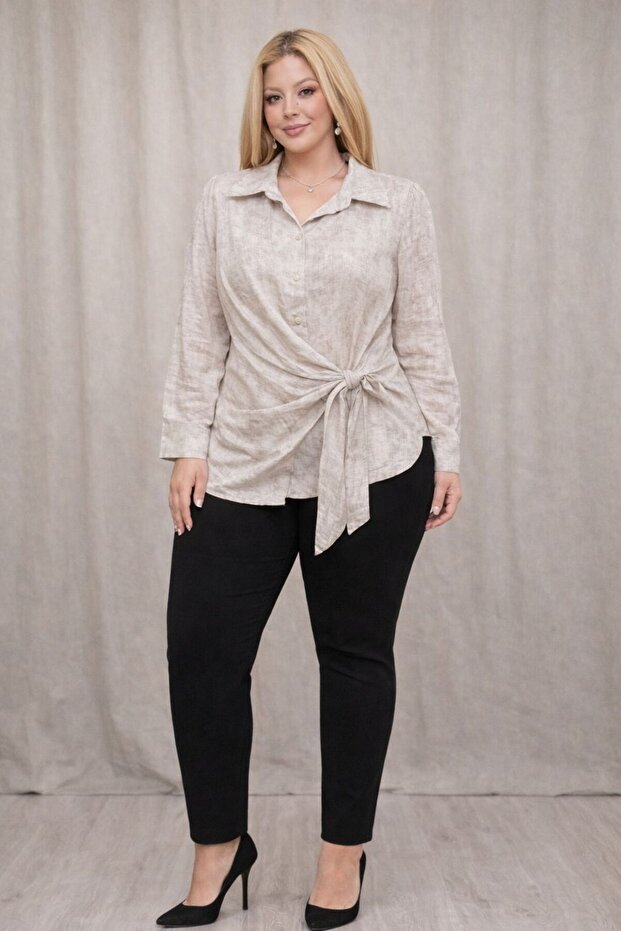 Young Men's Large Size Shirt with Side Tie Detail
