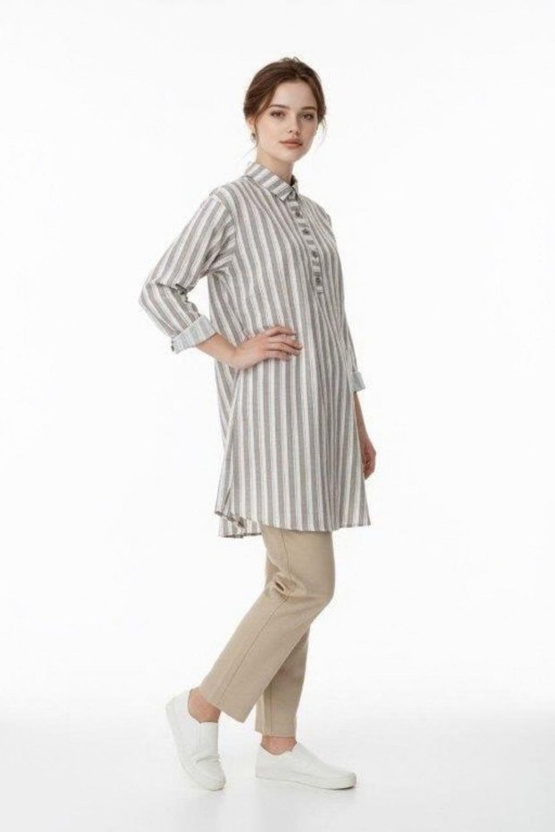 Ne5503- Cotton Striped Breastfeeding Detail Maternity Clothing Shirt-Tunic
