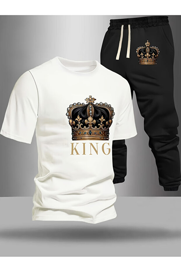 طقم بدلة رياضية KING مطبوع كبير الحجم - 1