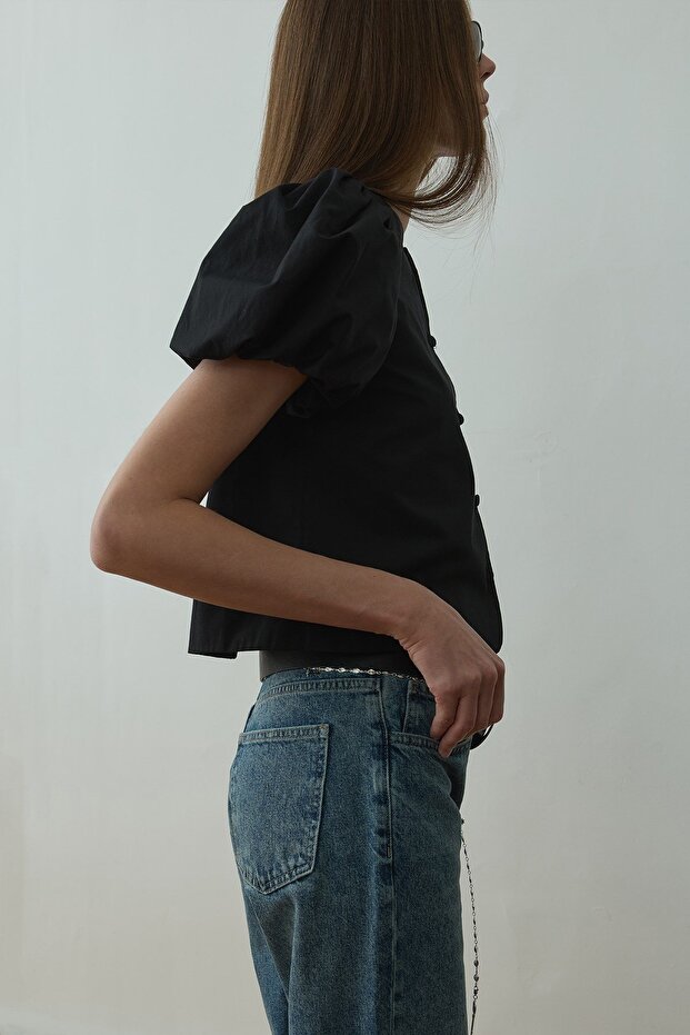 Siyah Beth Balon Kol Gömlek - 3