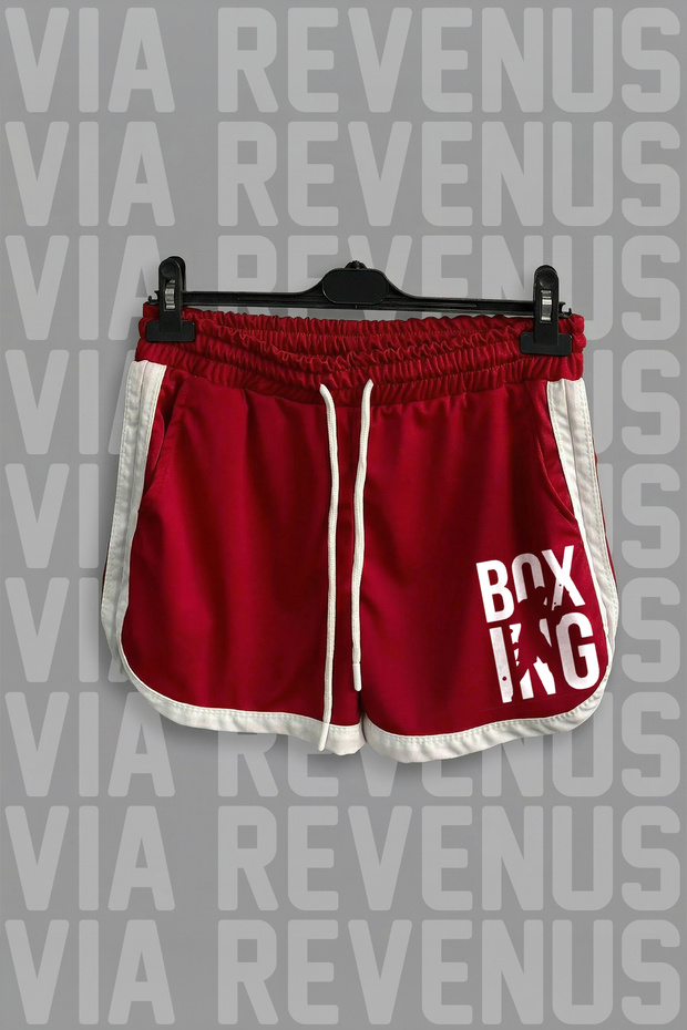 Boxing Printed Women's Sports Running and Fitness Shorts with Stripes on the Sides Piped Detail