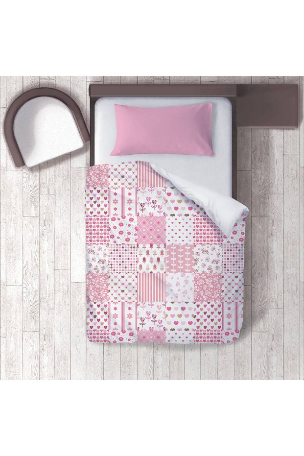 Children's Room Cotton Lu Duvet Cover Set Bed Sheet Sız Floral and Heart Patterns
