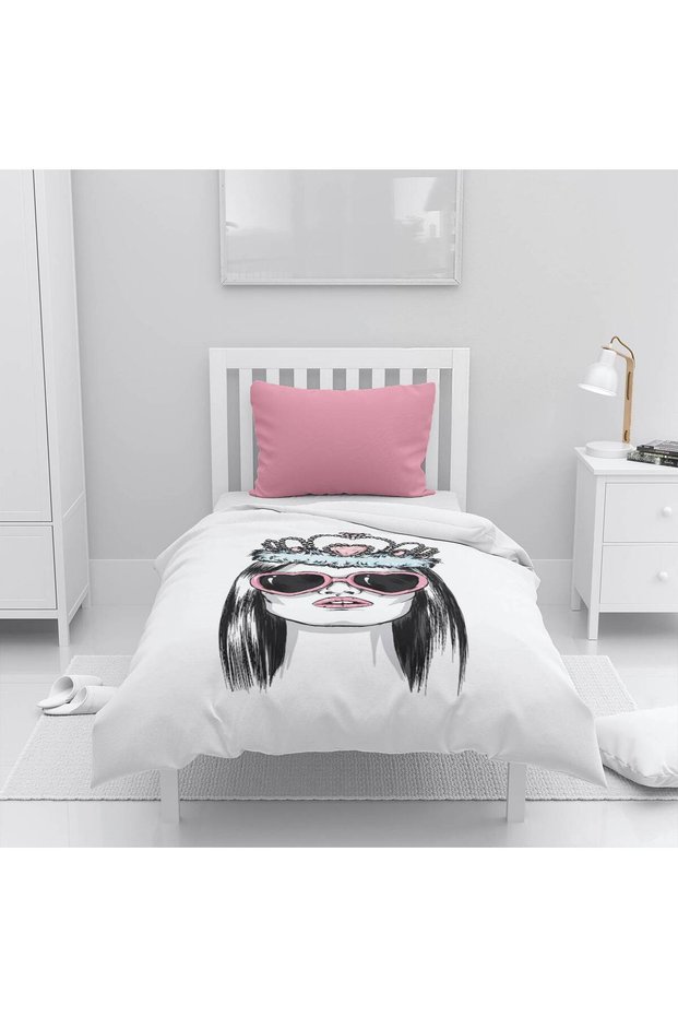 Children's Room Cotton Lu Duvet Cover Set Bed Sheet Sız Moda Kız, Taçlı Kız, Cool K