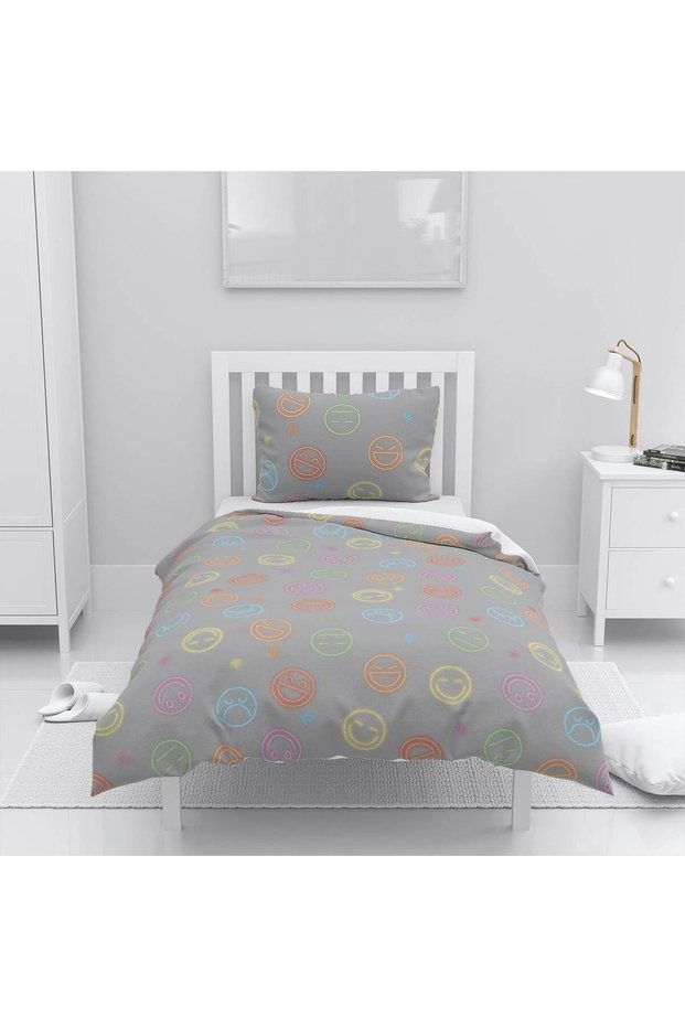 Children's Room Cotton Lu Duvet Cover Set Bed Sheet Sız Emoji