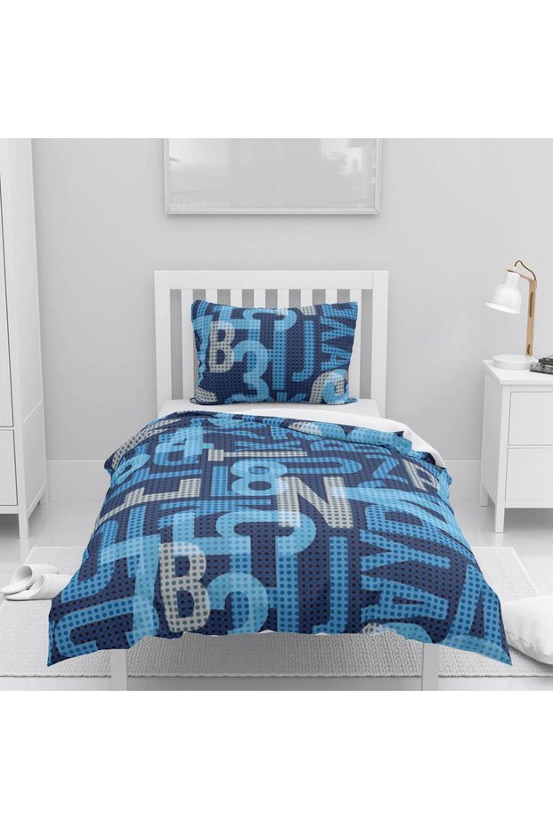 Children's Room Cotton Lu Duvet Cover Set Bed Sheet Sız Letters and Numbers