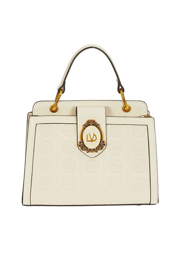 Cream Medium Length Long Strap Women's Handbag and Shoulder Bag Blazers with Logo Printed Stylish Design