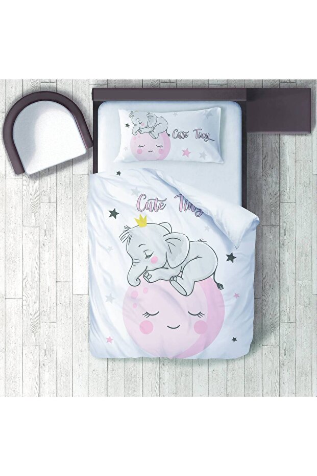 Children's Room Cotton Lu Duvet Cover Set Bed Sheet Sız Sleeping Elephant, Moon