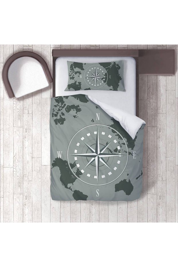 Children's Room Cotton Lu Duvet Cover Set Bed Sheet Sız World Map, Compass