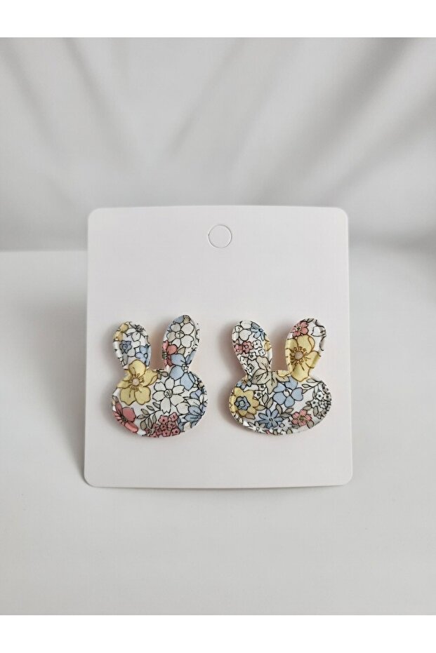 Set of 2 with Floral Print Rabbit Figures Side Clips - Pink Floral Patterned Children's Hair Accessory