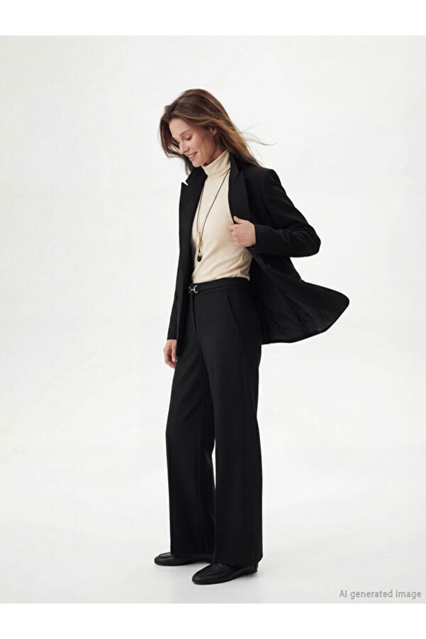 Standartfit Buckle Detailed Women's Trousers from Uzg Store for Style Enthusiasts