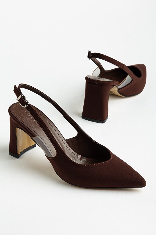 Plus Size Women's Heeled Shoes Brown Satin Flat Heel Side Transparent
