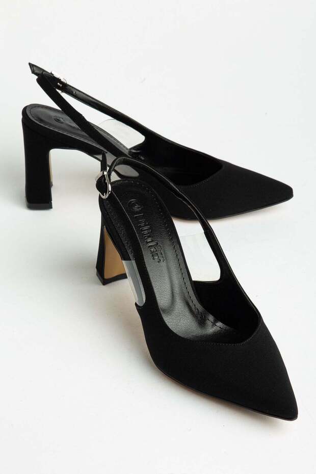 Plus Size Women's Heeled Shoes Black Satin Flat Heel Side Transparent