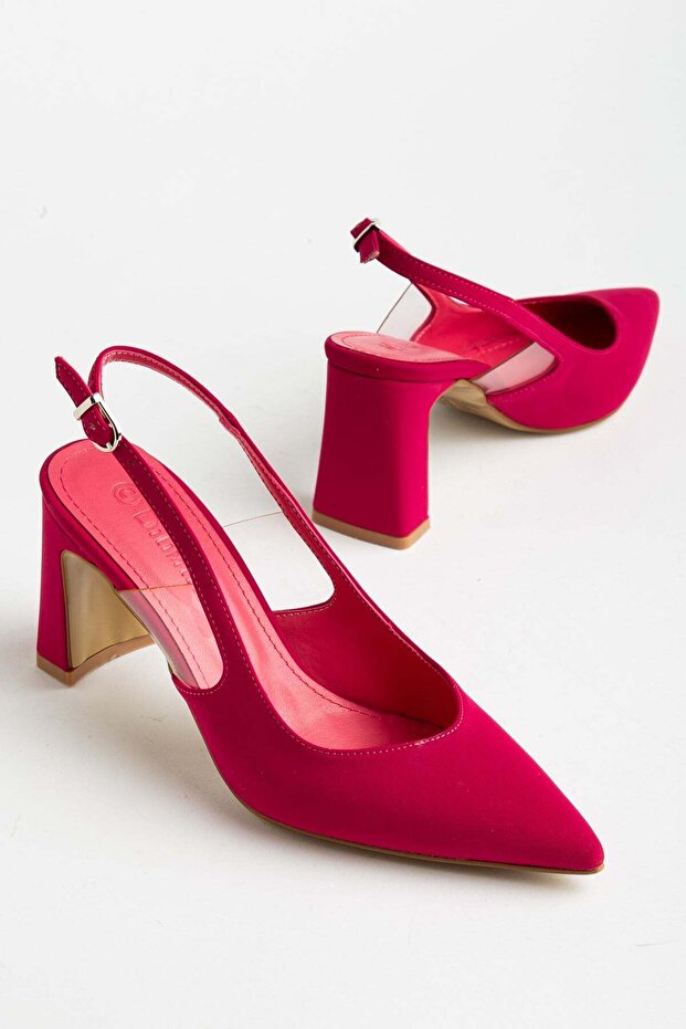 Plus Size Women's Heeled Shoes Fuchsia Satin Flat Heel Side Transparent