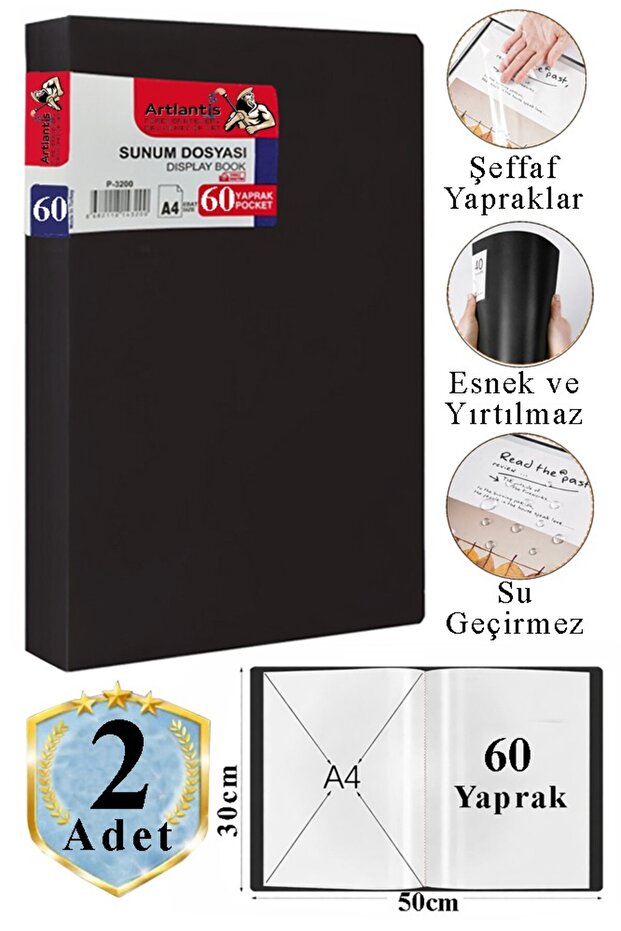 Black Presentation File 60 Pockets 2 Pieces Catalog File with Pockets 60 Pockets Self-File Plastic Folder