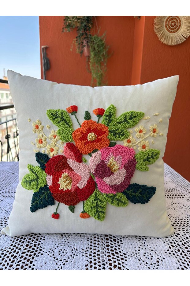 Panch Punch Rose Model Handmade Handcrafted 43X43 cm Ecru Color
