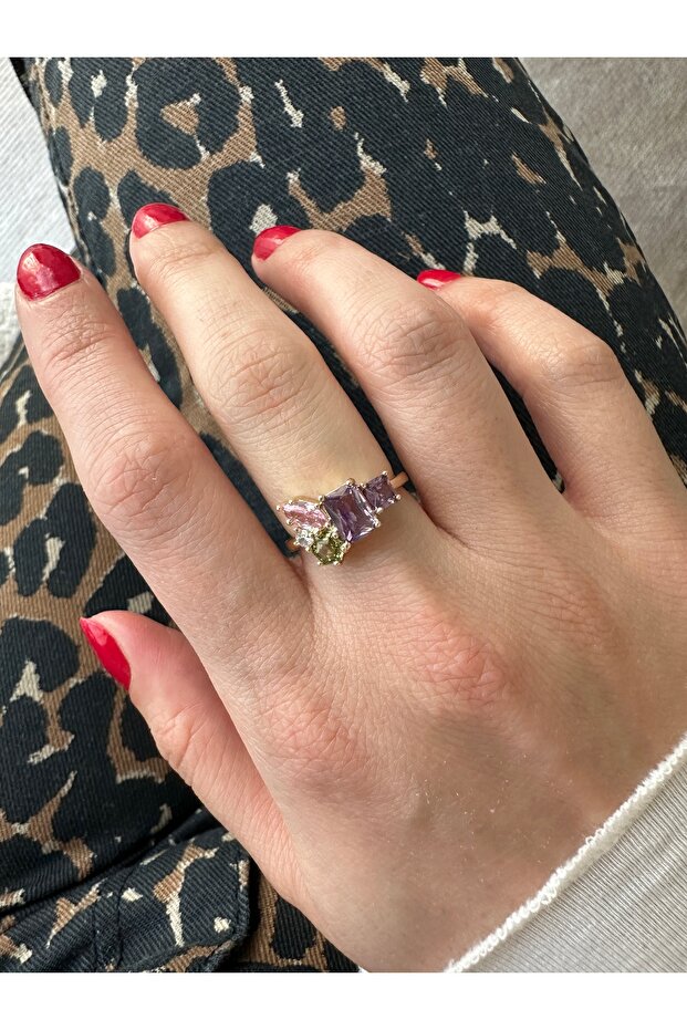 خواتم ذهبية بنفسجية متعددة مرصّع بالأحجار - 3