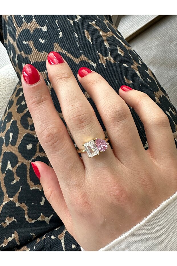 Gold Pink Two Stone Ring - 4