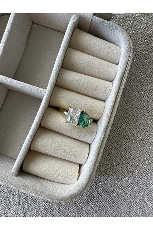 خاتم ذهبي فيروزي من نوع تو تو مرصّع بالأحجار - 1