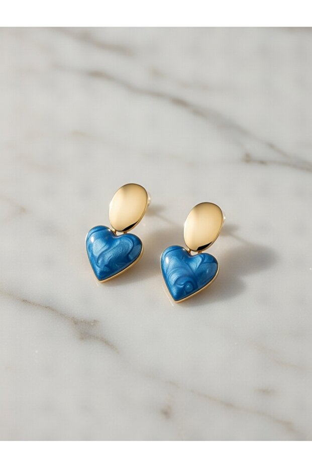 Blue Big Heart Themed Shiny Pearlescent Nail Model Stylish Earrings-Steel Does Not Tarnish