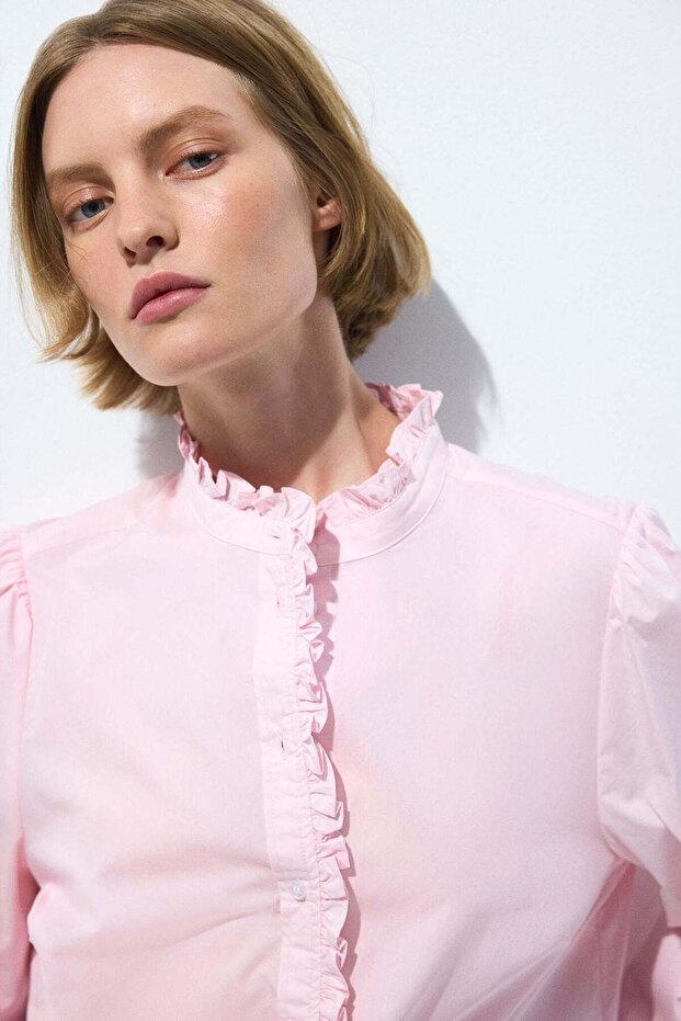 Frill-trimmed poplin blouse