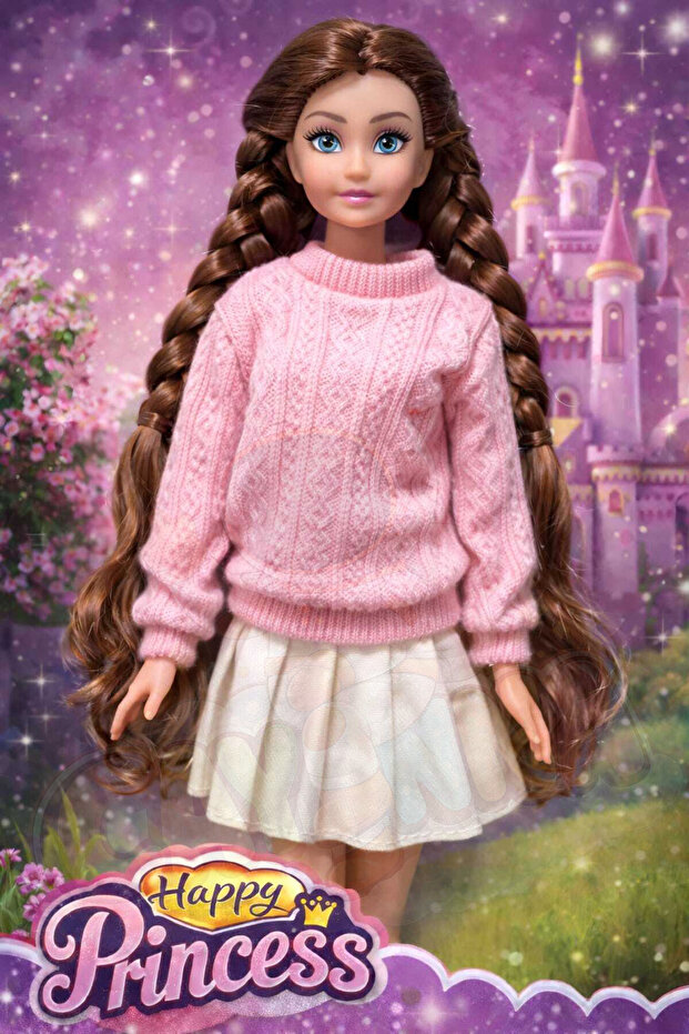 cayenna Happy Princess Oyuncak Bebek 30 cm Uzun Saçlı Örgülü Prenses Bebek Kız Çocuk Oyuncağı