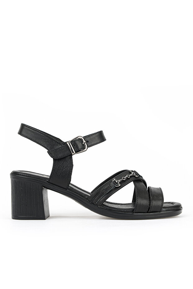 , Women's Genuine Leather Heels Sandals 1611020Z2220 Black
