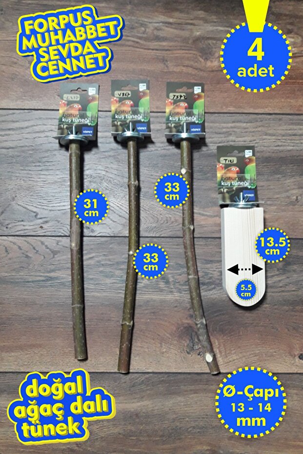 Venty 4-Piece Natural Parrot Perch Set | Stant Tünekli | Forpus, Muhabbet, Sevda, Cennet - M620