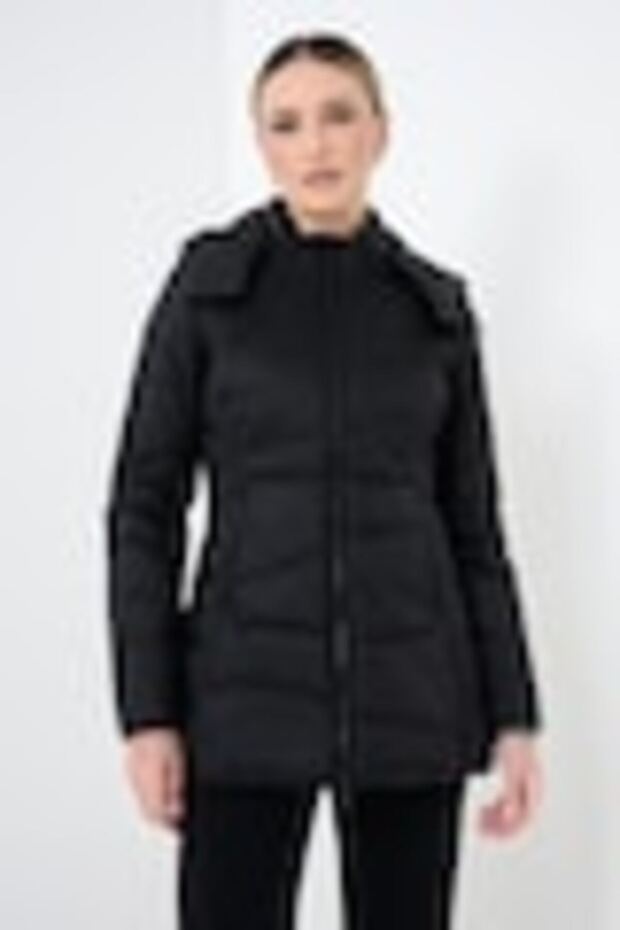 Women's Regular Fit Water-Repellent and Breathable Fabric Hooded Black Coat