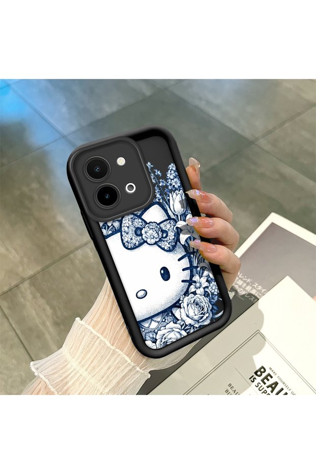 Vivo Y28 4g Compatible Black Silicone Case Shockproof with Camera Protection Cartoon Patterned