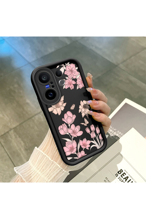 Vivo X200 Fe Compatible Black Silicone Case Shockproof Camera Protected Stylish Print