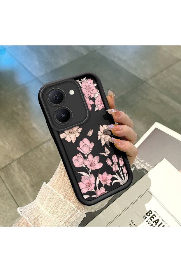 Vivo Y36 4G/5G Compatible Black Silicone Case Shockproof with Camera Protection Stylish Print