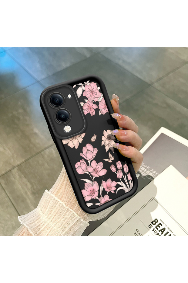 Vivo Y04/Y19/Y29S Compatible Black Silicone Case Shockproof Camera Protection Stylish Print