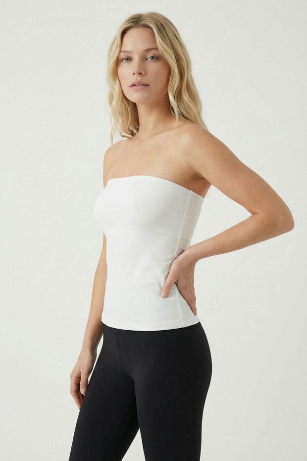 9008 άνοιγμα Στράπλες Μπλούζα Λευκή - 1