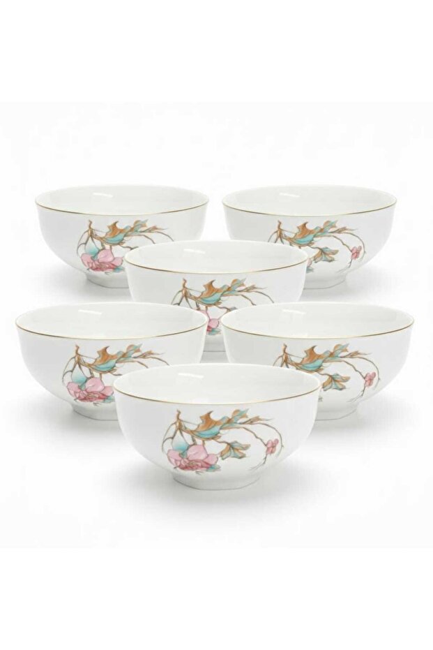 Floral Charm 6-Piece Ceramic Bowl Set – White (5.5 inch)