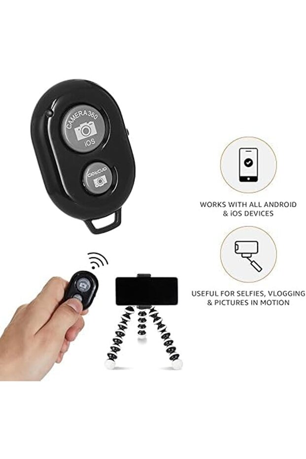 جهاز تحكم عن بعد أساسي للكاميرا بتقنية البلوتوث، متوافق مع نظامي iOS وAndroid، تحكم لاسلكي لالتقاط صور السيلفي - 3
