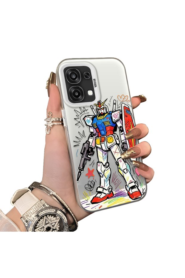 Oppo A6 Pro 4G/5G Compatible Hard Acrylic Back Silicone Edge Lens Protection Mechanical Robot Pattern Case