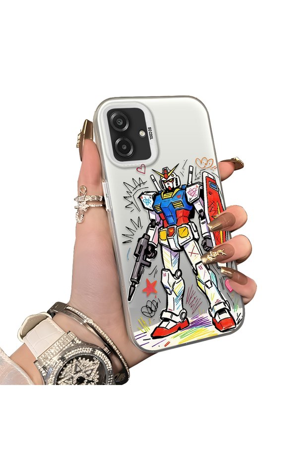 Samsung Galaxy A07 4g Compatible Hard Acrylic Back Silicone Edge Lens Protection Mechanical Robot Pattern Case