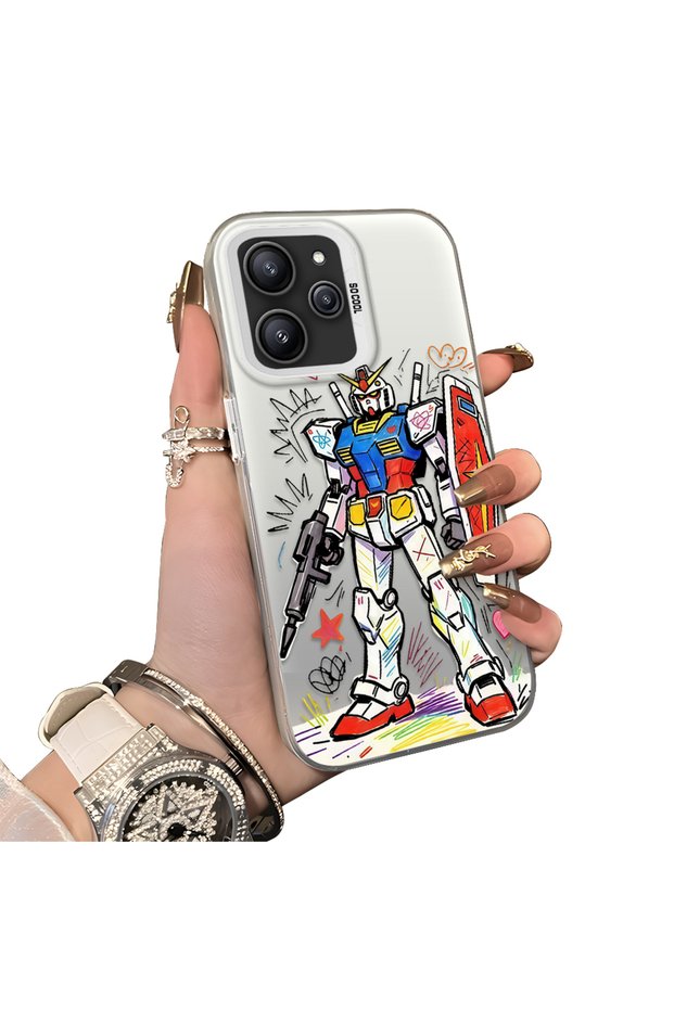 Xiaomi Redmi 12 4G/5G Compatible Hard Acrylic Back Silicone Edge Lens Protection Mechanical Robot Pattern Case