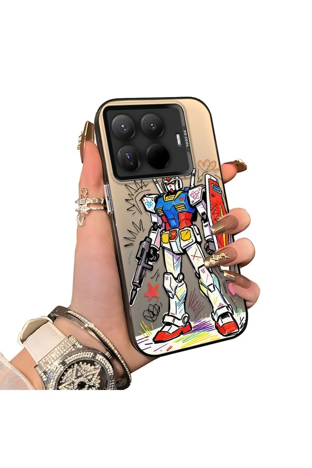 Xiaomi Mi 15t Pro Compatible Hard Acrylic Back Silicone Edge Lens Protection Mechanical Robot Pattern Case