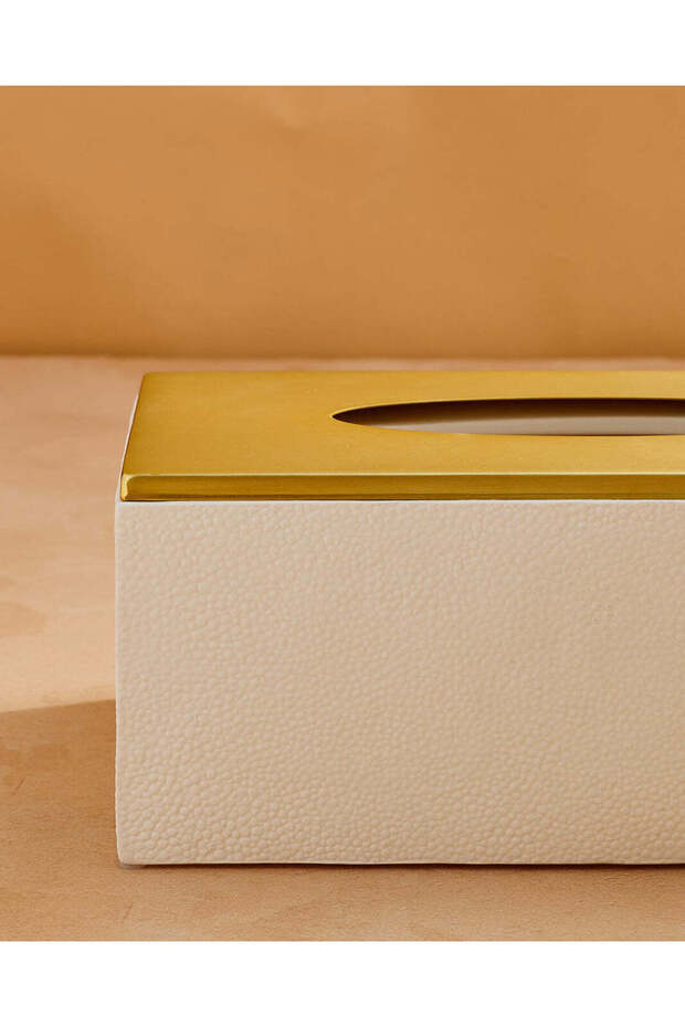 غطاء علبة مناديل ورقية بلون أبيض مائل ذو ملمس بارز - 3